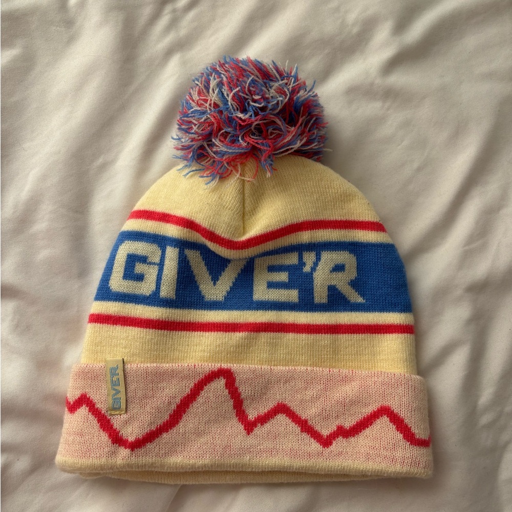 Kids Pom-Pom Beanie - Yellow and Blue